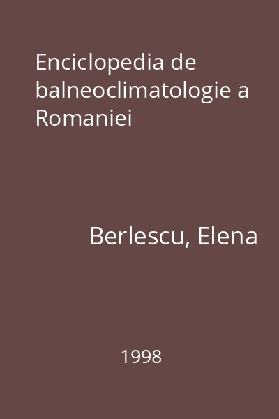 Enciclopedia de balneoclimatologie a Romaniei
