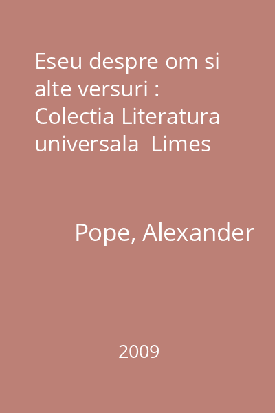 Eseu despre om si alte versuri : Colectia Literatura universala  Limes
