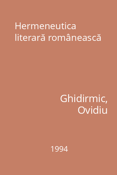 Hermeneutica literară românească