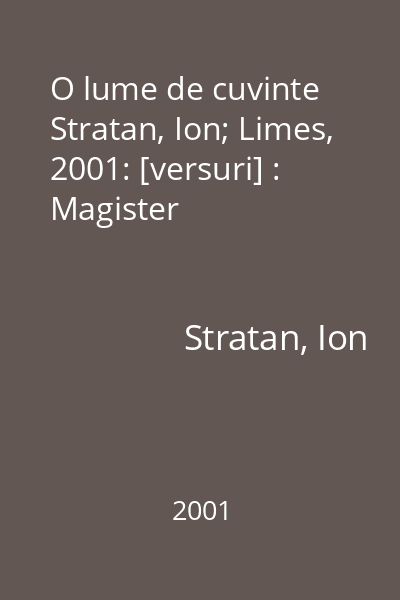 O lume de cuvinte  Stratan, Ion; Limes, 2001: [versuri] : Magister