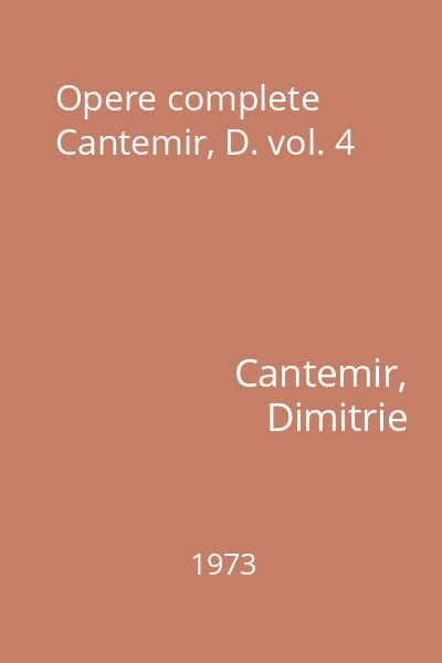 Opere complete  Cantemir, D. vol. 4