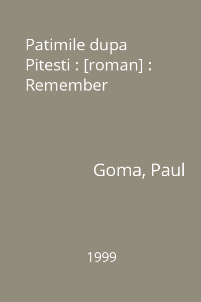 Patimile dupa Pitesti : [roman] : Remember