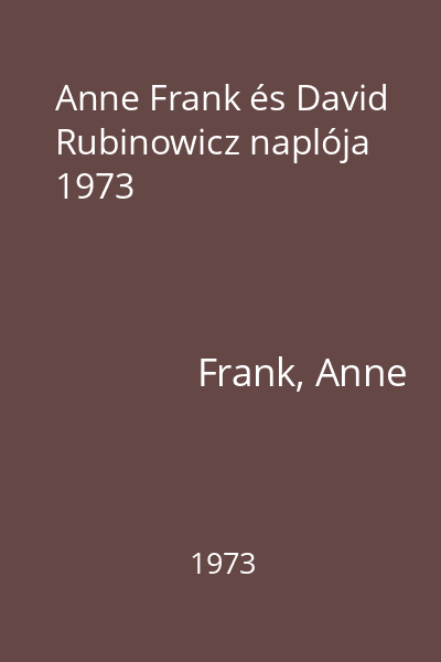 Anne Frank és David Rubinowicz naplója 1973