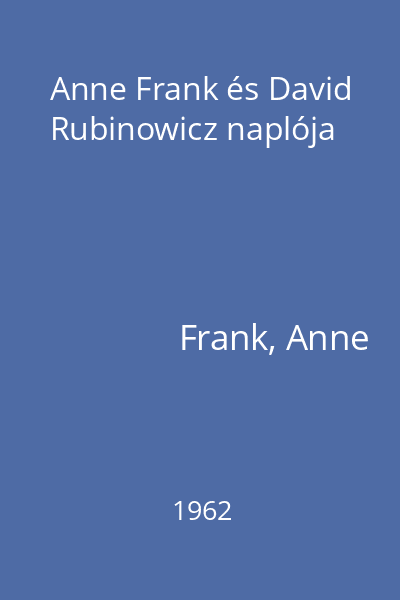 Anne Frank és David Rubinowicz naplója