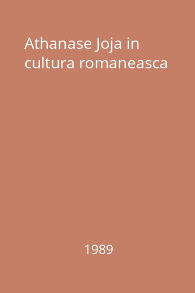 Athanase Joja in cultura romaneasca
