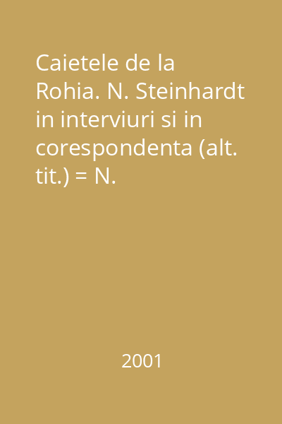 Caietele de la Rohia. N. Steinhardt in interviuri si in corespondenta (alt. tit.) = N. Steinhardt in interviuri si in corespondenta