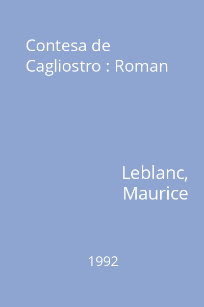 Contesa de Cagliostro : Roman