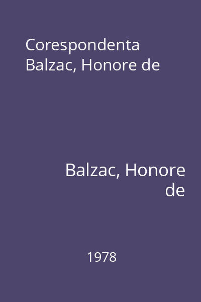 Corespondenta  Balzac, Honore de