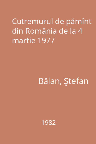 Cutremurul de pămînt din România de la 4 martie 1977