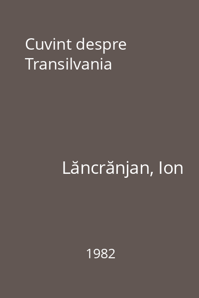Cuvint despre Transilvania