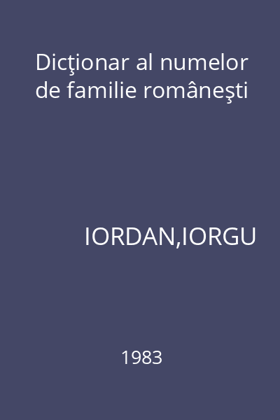 Dicţionar al numelor de familie româneşti