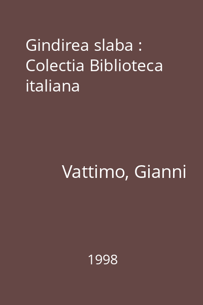 Gindirea slaba : Colectia Biblioteca italiana