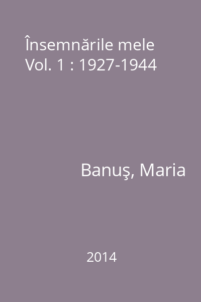 Însemnările mele Vol. 1 : 1927-1944