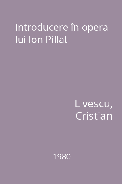 Introducere în opera lui Ion Pillat
