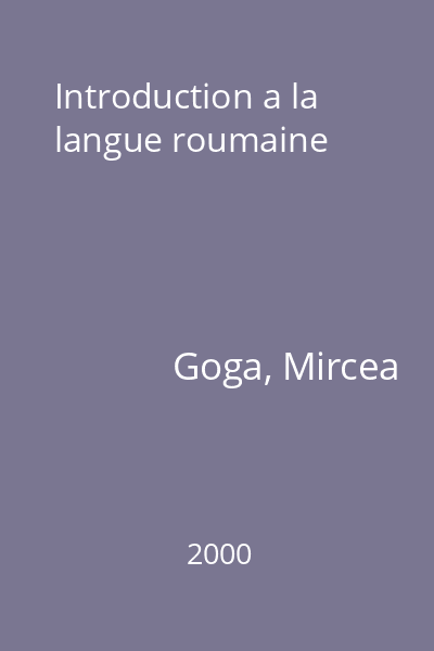 Introduction a la langue roumaine