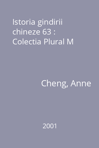 Istoria gindirii chineze 63 : Colectia Plural M