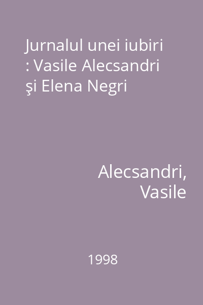 Jurnalul unei iubiri : Vasile Alecsandri şi Elena Negri