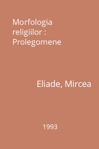 Morfologia religiilor : Prolegomene