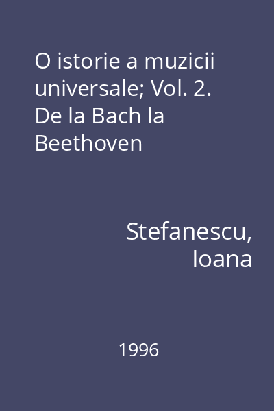 O istorie a muzicii universale; Vol. 2. De la Bach la Beethoven