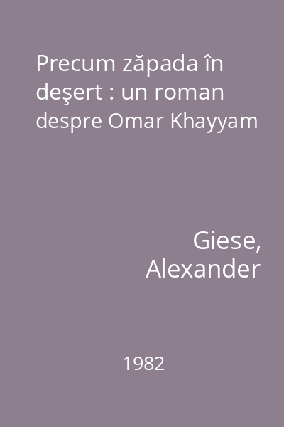 Precum zăpada în deşert : un roman despre Omar Khayyam