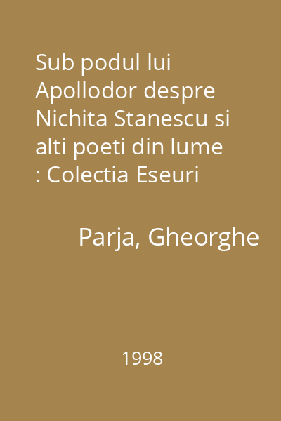 Sub podul lui Apollodor despre Nichita Stanescu si alti poeti din lume : Colectia Eseuri  Du Style