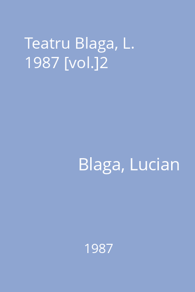 Teatru Blaga, L. 1987 [vol.]2