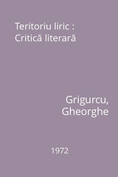 Teritoriu liric : Critică literară