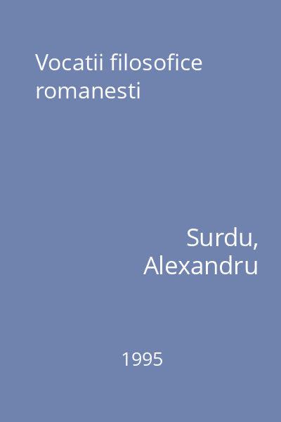 Vocatii filosofice romanesti